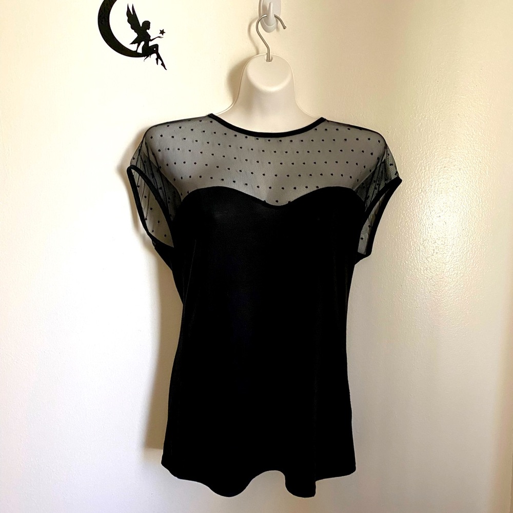Black, polka dot laced blouse. Size 1X